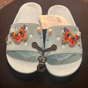 Crocs Womens Light Blue Butterfly Slides